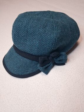 Baroness ASHLEY Women's Teal Tweed Newsboy Cap with Bow Accent